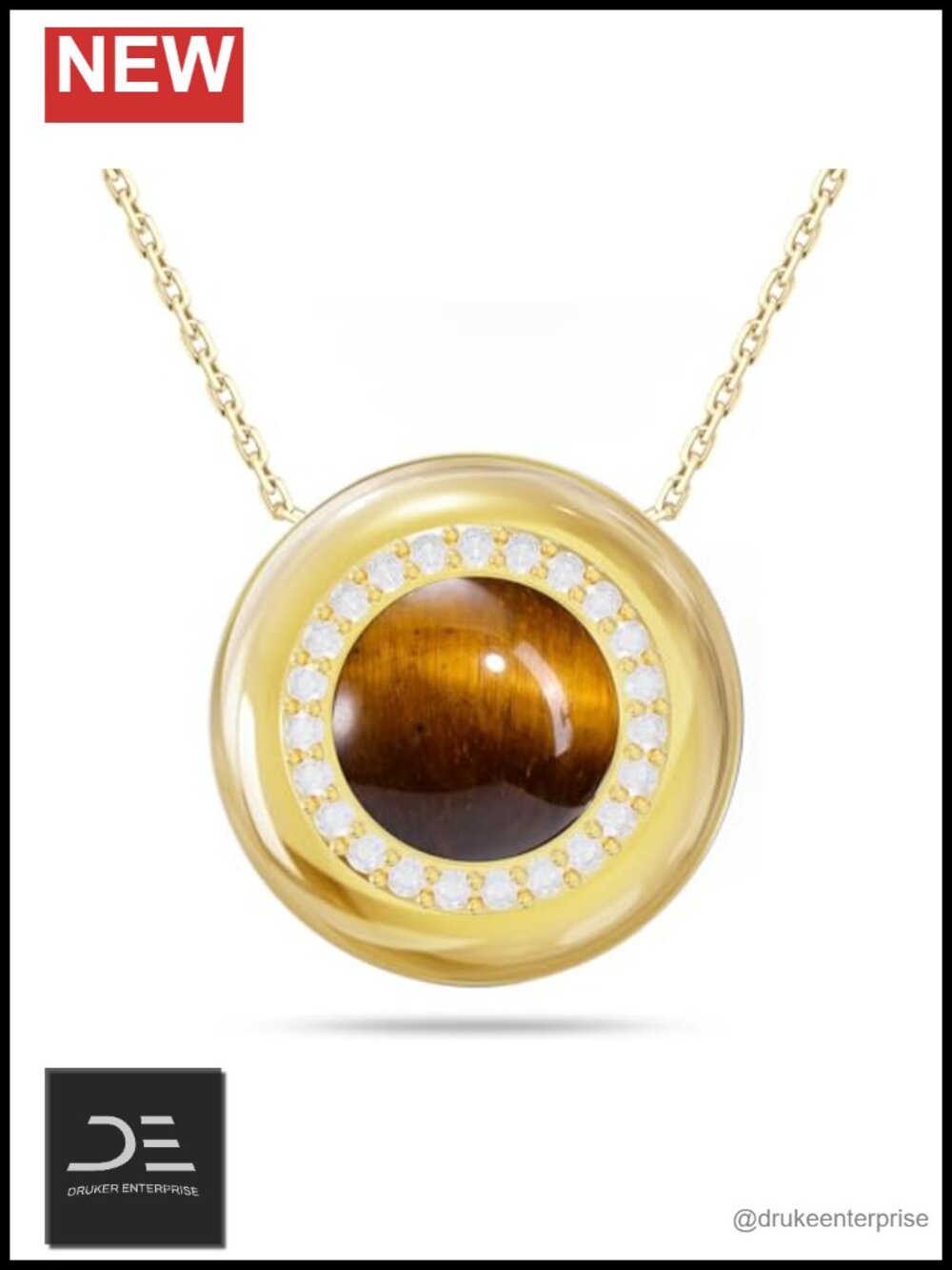 Sterling Silver Tiger Eye Pendant Necklace, Gold Plated, Hypoallergenic, Gift